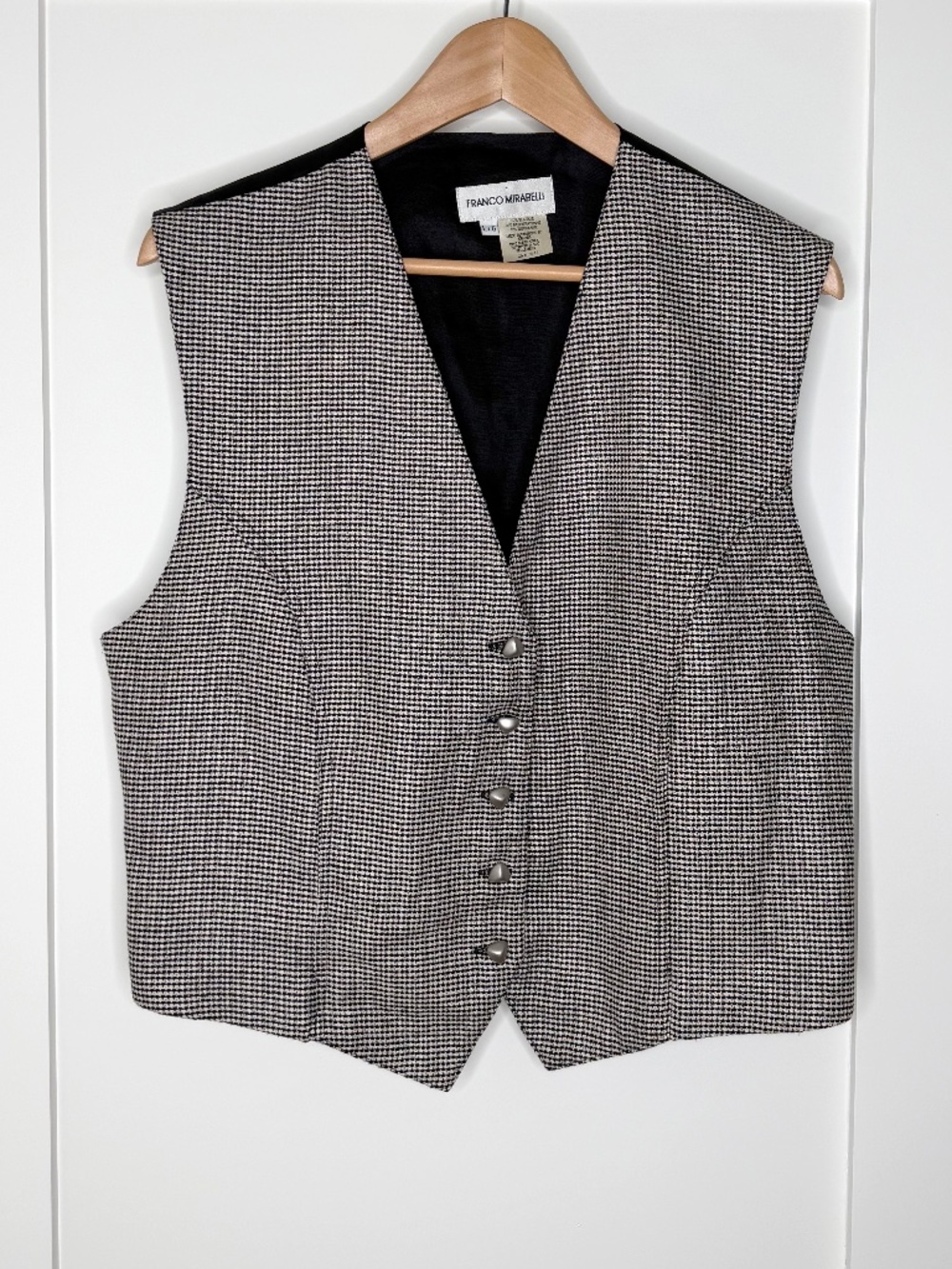 Vintage Silk Wool Blend Houndstooth Button Up Vest Size L